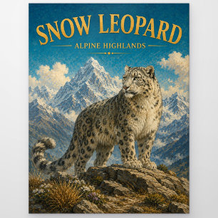 Snow Leopard Alpine Highlands Watercolor GeoSaga Postcard
