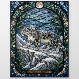 Snow Leopard Alpine Ledge Illumina Stained Glass Postcard