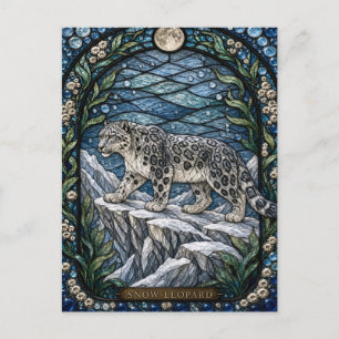 Snow Leopard Alpine Ledge Illumina Stained Glass Postcard