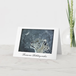 Snow Leopard and Moth Birthday Card