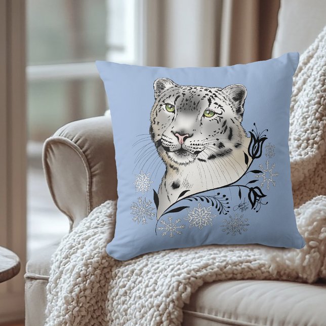 Snow Leopard and Snowflakes Cushion (Creator Uploaded)