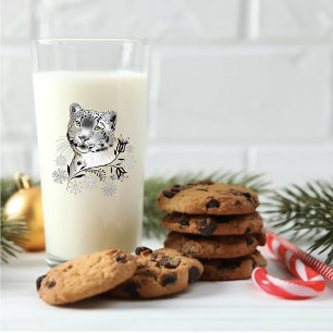 Snow Leopard and Snowflakes Glass