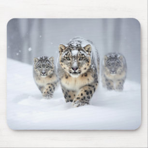 Snow Leopard Animal Family Wandering Mouse Mat