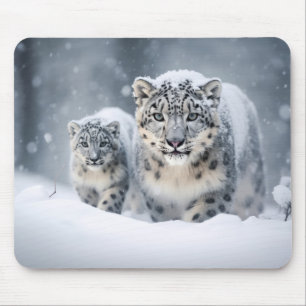 Snow Leopard Animal Family Wandering Mouse Mat