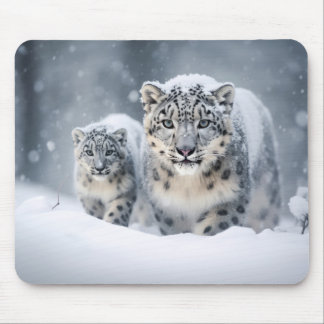 Snow Leopard Animal Family Wandering Mouse Mat