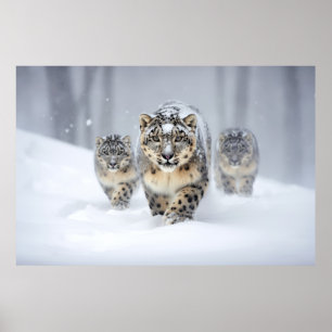 Snow Leopard Animal Family Wandering Poster