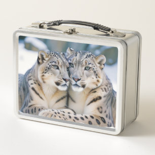 Snow Leopard Animal Nature Wildlife Affection Love Metal Lunch Box
