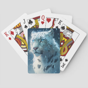 Snow Leopard Animal Portrait Painting Wildlife Art Playing Cards