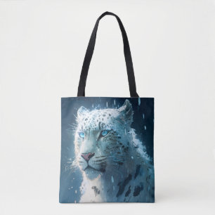 Snow Leopard Animal Portrait Painting Wildlife Art Tote Bag