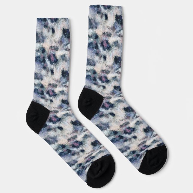 Snow Leopard Animal Print Skin Pattern Socks (Right)
