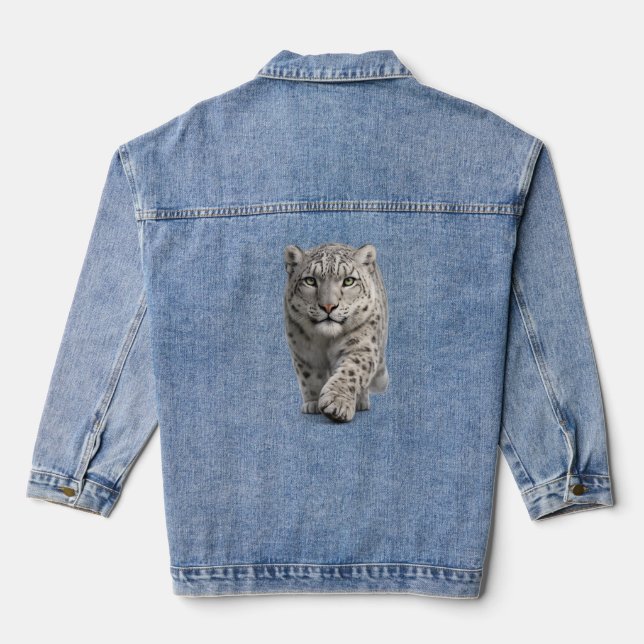Snow Leopard Approaching Denim Jacket (Back)