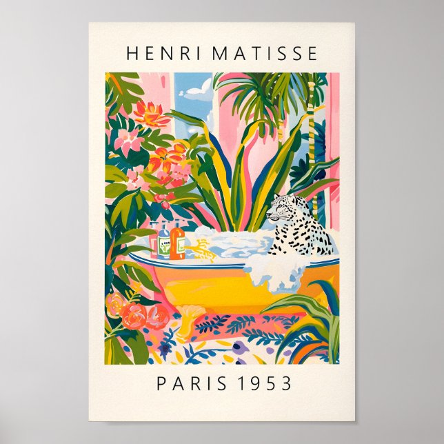 Snow Leopard Art Print, Matisse Poster, Pink Wall  Poster (Front)