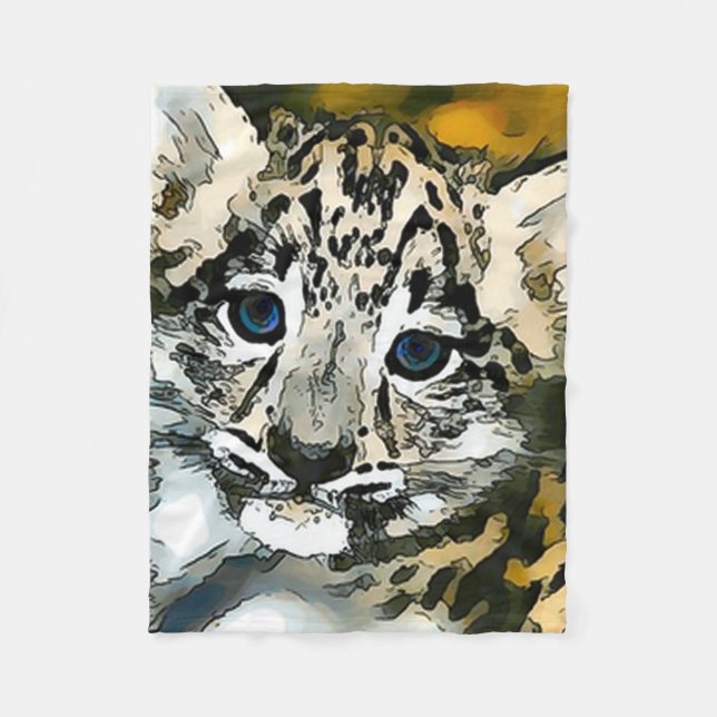 Snow Leopard Baby Watercolor Art Fleece Blanket (Front)