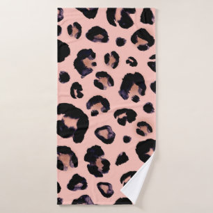 Snow Leopard black gray beige seamless background. Bath Towel
