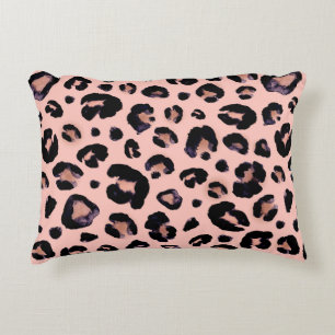 Snow Leopard black grey beige seamless background. Decorative Cushion