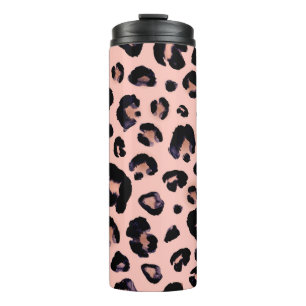 Snow Leopard black grey beige seamless background. Thermal Tumbler