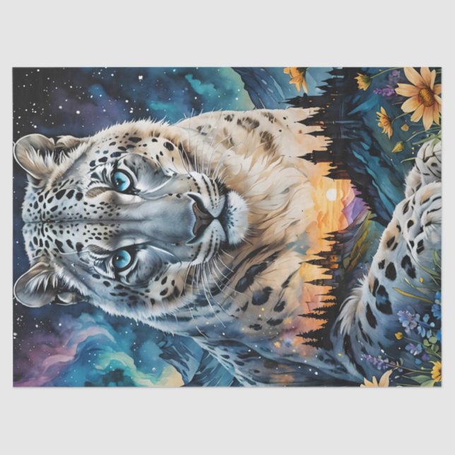 Snow Leopard Castle Moon, Aurora borealis Tissue Paper (Front)