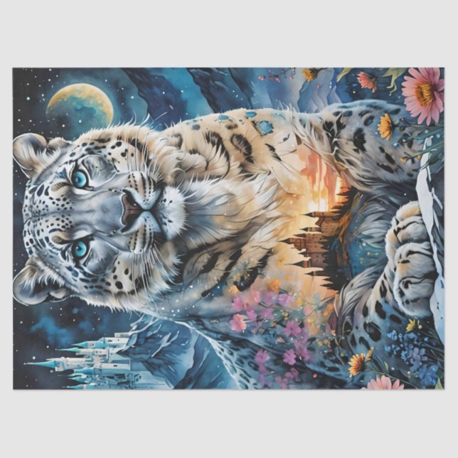 Snow Leopard Castle Moon, Sunrise Double exposure Tissue Paper (Front)