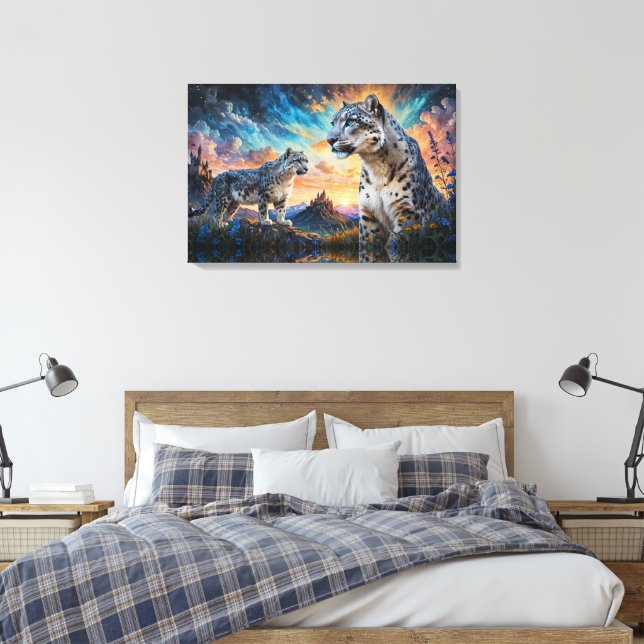 Snow Leopard Castle Sunrise reflection Canvas Print (Insitu(Bedroom))