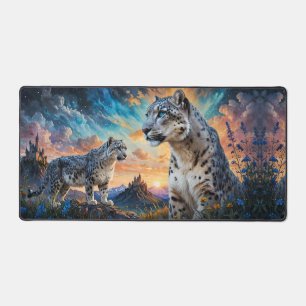 Snow Leopard Castle Sunrise reflection Desk Mat