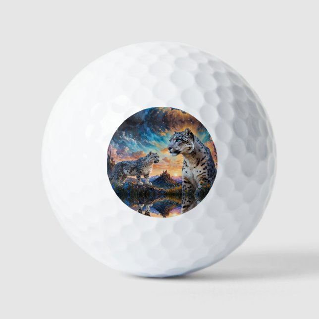 Snow Leopard Castle Sunrise reflection Golf Balls (Front)