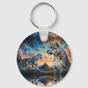 Snow Leopard Castle Sunrise reflection Key Ring