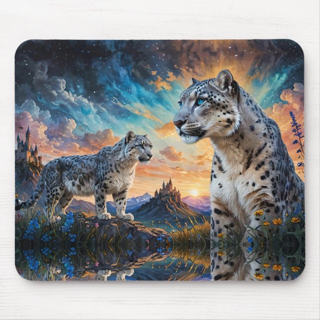 Snow Leopard Castle Sunrise reflection Mouse Mat (Front)