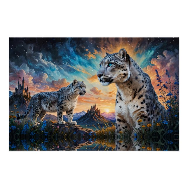 Snow Leopard Castle Sunrise reflection Poster (Front)