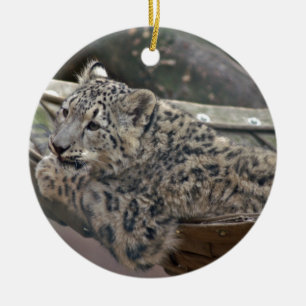 Snow Leopard Ceramic Tree Decoration