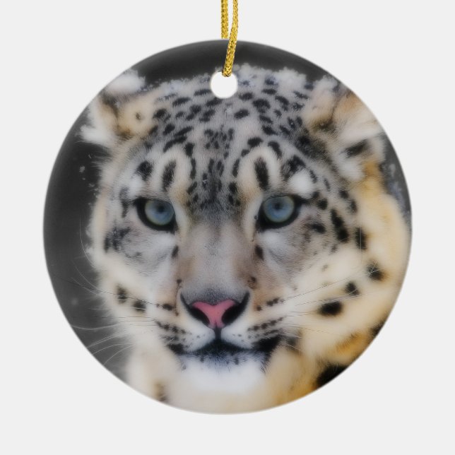 Snow Leopard Ceramic Tree Decoration (Front)