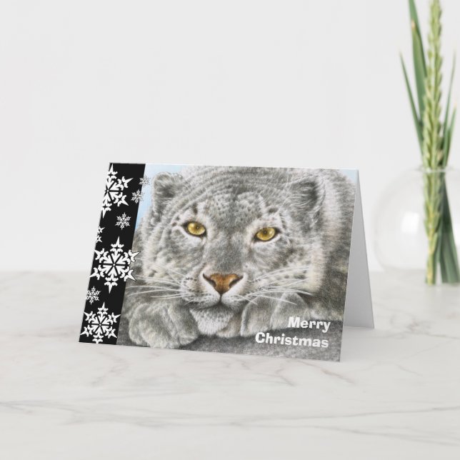 Snow Leopard Christmas Card (Front)