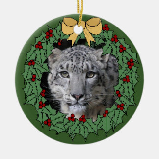 Snow Leopard Conservancy-Asha in Wreath Ceramic Tree Decoration