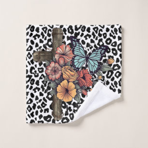 Snow Leopard Cross, Flowers and Butterflies Bath Towel Set