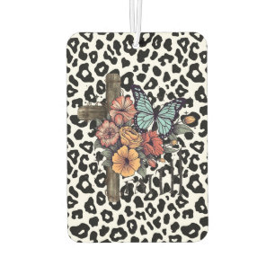 Snow Leopard Cross, Flowers and Butterflies Car Air Freshener