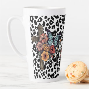 Snow Leopard Cross, Flowers and Butterflies Latte Mug
