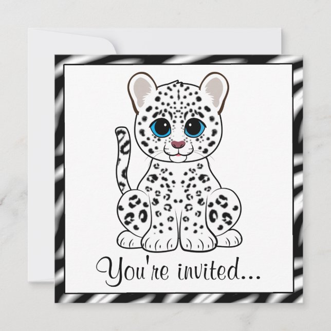 Snow Leopard Cub Cartoon Invitation (Front)