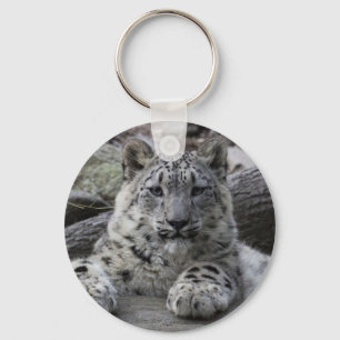 Snow Leopard Cub Sitting Key Ring
