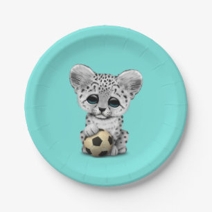 Snow leopard Cub With Football Soccer Ball Paper Plate