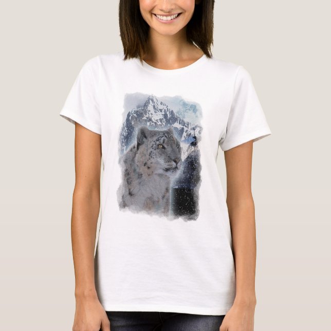 SNOW LEOPARD Endangered Species of Big Cat T-Shirt (Front)
