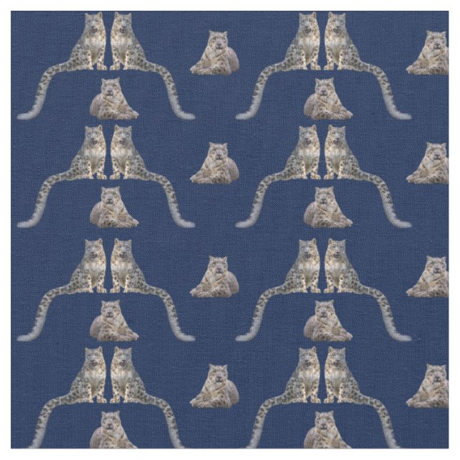 Snow Leopard Frenzy Fabric (Navy) (Close Up)