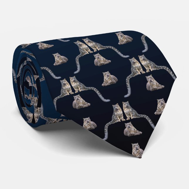 Snow Leopard Frenzy Tie Dbl Sided(Dark/Light Blue) (Rolled)