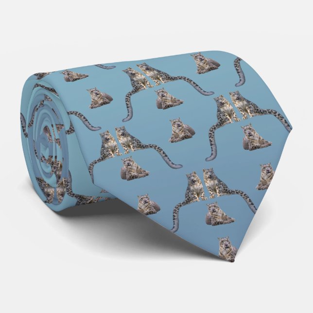 Snow Leopard Frenzy Tie Double Sided(Sky Blue Mix) (Rolled)