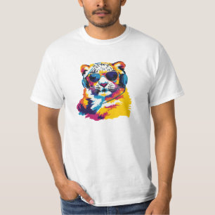 Snow Leopard Glasses Illustration Watercolour Art T-Shirt