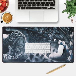 Snow Leopard Guardian Wings Fantasy Wildlife Desk Mat