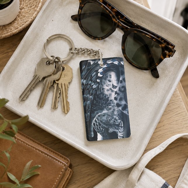 Snow Leopard Guardian Wings Fantasy Wildlife Key Ring (Creator Uploaded)