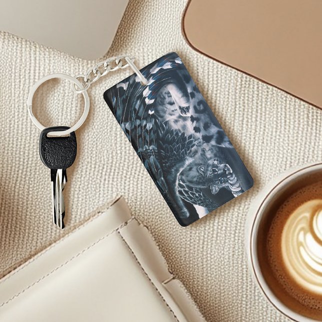 Snow Leopard Guardian Wings Fantasy Wildlife Key Ring (Creator Uploaded)