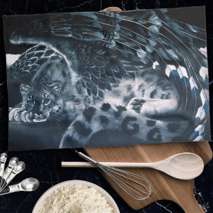 Snow Leopard Guardian Wings Fantasy Wildlife Tea Towel
