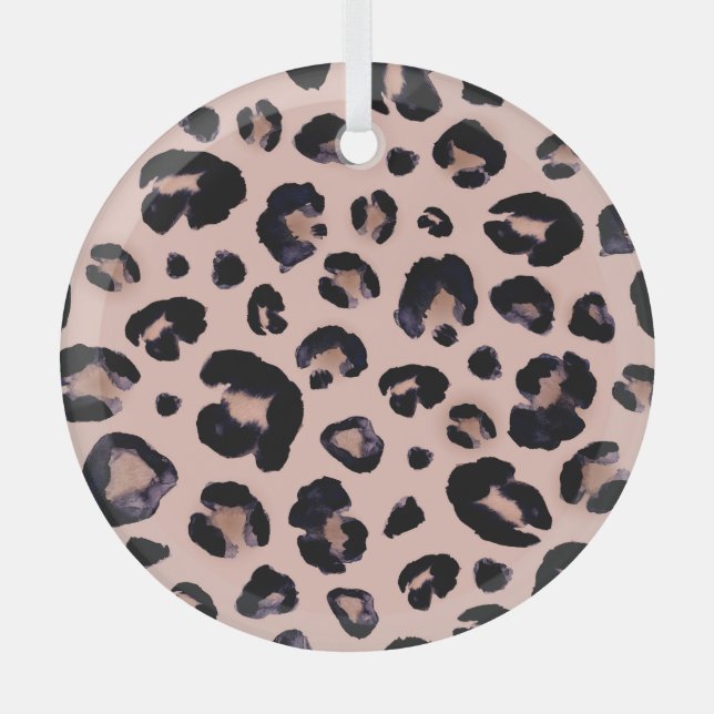 Snow Leopard, Hand Drawn Texture. Glass Tree Decoration (Front)