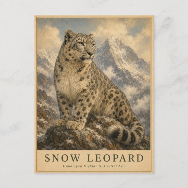 Snow Leopard Himalayan VINTAGE Postcard (Front)