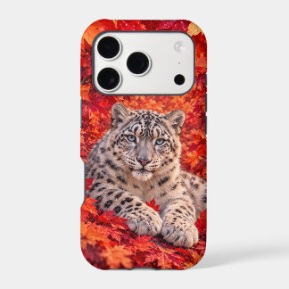 Snow Leopard in Autumn Maple Leaves – Wildlife Art